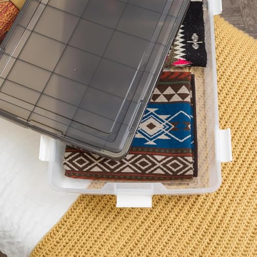 IRIS USA 47 Qt Underbed Storage Bins with Gasket Lids, Gray/Clear | WeatherPro low-profile seal protects clothing and seasonal items under beds from dust and moisture - style: Weatherpro 47 Qt. - Single;
