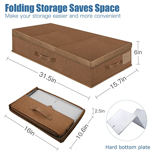 Supowin 2Pack Large Underbed Storage Containers Bin with Lids, Dark Brown | 6 Inches Tall Under Bed Storage Organizer Box with Handles, Foldable Closet Organizer for Clothes, Blankets, Seasonal Items - color: G-Dark brown