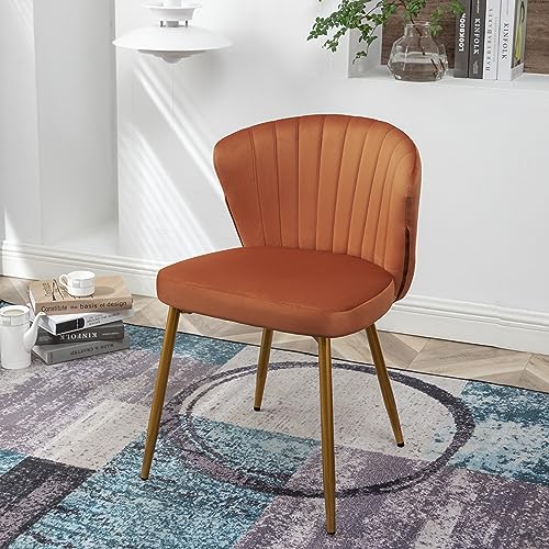 GDFStudio 30.71" Modern Velvet Accent Chair, Comfy Lounge Chair, Upholstered Side Chair with Channel Tufted Back, Gold Metal Legs, Armless Reading Chair for Living Room Bedroom Small Spaces, Orange - color: Orange + Polyester