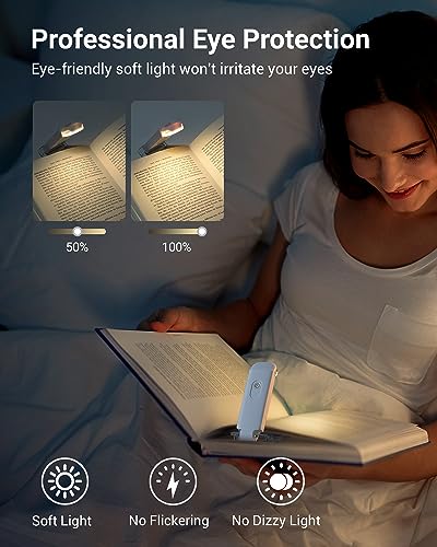 DEWENWILS USB Rechargeable Book Reading Light, 3000K Warm White, Brightness Adjustable Clip on LED Bookmark Lamp at Night in Bed, Portable Booklight for Bookworms, Kids - color: White