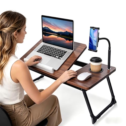 wishacc Lap Desk for Bed, Foldable Laptop Bed Tray Table with Independent Adjustable Tablet & Phone Stand, Portable Work from Couch Desk Tray with Mouse Area, Computer Laptop Holder for Recliner Sofa - size: Medium