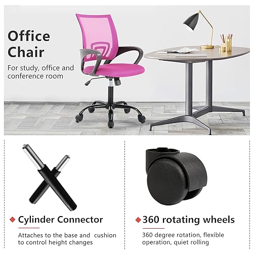 PayLessHere Office Computer Chair Ergonomic Cheap Desk Chair Adjustable Comfortable Mid Back Task Rolling Swivel with Lumbar Support for Home Office (Pack of 1, Pink) - color: Pink, style: pack of 1