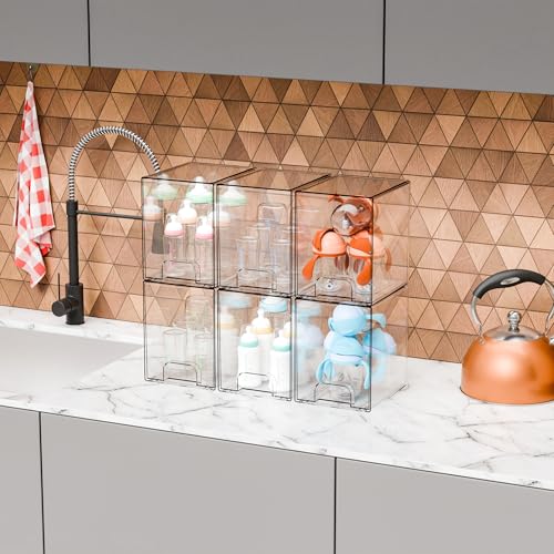 2 Pack Clear Stackable Storage Drawers,7.6" H Baby Bottle Organizer,Acrylic Drawer Containers for Cosmetics,Skincare,Beauty Products,Cabinet,Vanity,Kitchen,Under Sink and Bathroom Storage Bins - color: Clear-7.8 In Tall, size: 2 PCS