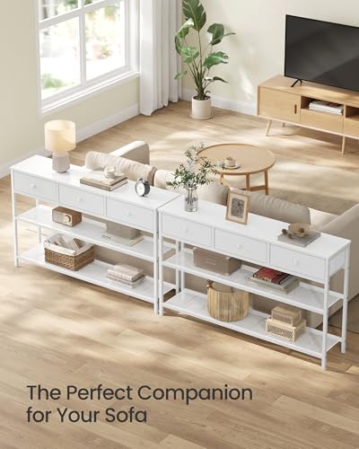 SONGMICS Console Table, Narrow Sofa Table with 2 Mesh Shelves | For Entryway, Living Room, 3 Fabric Drawers, Cloud White, BELLAH Collection ULGS014W101 - color: Cloud White, size: 11.8"D x 44.8"W x 31"H (3 Drawers)