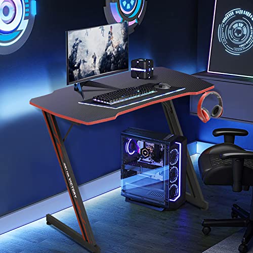 Dkelincs Gaming Desk 39.4 inch Z-Shaped Computer Desk PC Computer Table Home Office Desk Ergonomic Gamer Workstation with Headphone Hook, Red - color: Red, size: 39 Inch