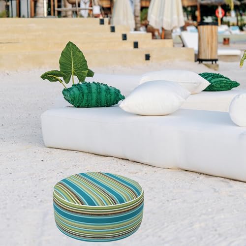 FUNHOME Inflatable Stool Ottoman Footrest with Handle D20 xH9-Green Stripe | Indoor Outdoor Footrest Seat, Water-Repellent, Footstool Pouf for Home Patio Garden and Camping Use - color: Green Stripe