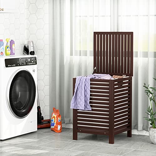 Bamboo Laundry Hamper with Lid, 120L Large Clothes Laundry Sorter with Removable 2-Section Liner Bag, Raised Laundry Basket Organizer for Clothing, Bathroom, Bedroom, Laundry Room, Espresso - color: Espresso