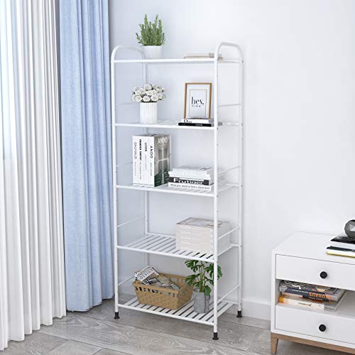 JSB 5-Tier Adjustable Shelving Unit, Heavy Duty Storage Rack Organizer Metal Corner Shelf for Kitchen Living Room Laundry Pantry Bathroom (White, 5 Tier) - color: White, size: 5 Tier