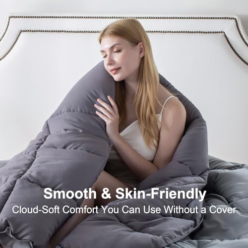 KASENTEX Twin/Twin XL Comforter Set – Reversible Dual Color – Goose Down Alternative – Ultra-Soft, Lightweight, Machine Washable, Maintain Fluffiness, All Season Warmth (Quartz Silver/Pebble Grey) | 250 GSM Fill, Ultra-Soft, Lightweight, Machine Washable,