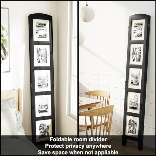 SZQINJI 3 Panel Photo Room Divider Screen, Black | Divider for Room Separation, for 8x10 Picture Frame Without Mat, for 5x7 Photo With Mat, Foldable, Mother Day's Gift - color: Black