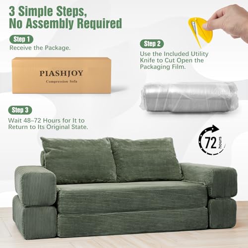 75" Convertible Sofa Bed, Fold Out Couch Bed Futon Sleeper Mattress with Pillows,3-in-1 Foldable Floor Couch Convertible Futon Sofa for Small Spaces - No Assembly Needed Green - color: Green