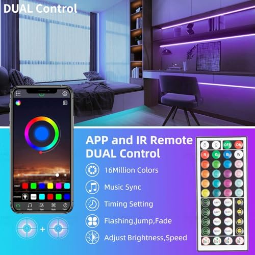 KSIPZE 96ft Led Strip Lights RGB Music Sync Color Changing Bluetooth Led Lights with Smart App Control Remote Led Lights for Bedroom Room Lighting Flexible Home Décor - size: 96ft