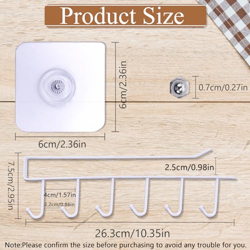 6Pcs Mug Hooks Under Cabinet,Adhesive Coffee Cups Holder Hanger no Drilling,Mug Hanger Under Shelf,Under Cabinet Mug Holder with 6 Mug Hooks for Kitchen Cabinet Shelf (White) | Adhesive Coffee Cups Holder Hanger, No Drilling, Mug Hanger Under Shelf with 6