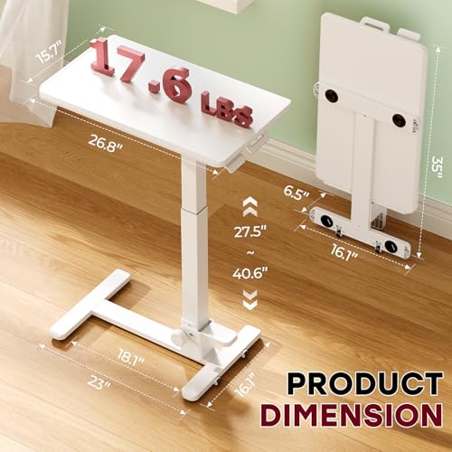 27" Foldable Mobile Standing Desk, No-Assembly Needed, White | Portable Computer Workstation for Small Space, Collapsible Standing Desk with 90° Tiltable Desktop for Storage - color: White