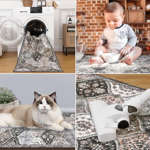 ROYHOME Runner Rug Washable Moroccan Trellis Hallway Runner Rug Entryway Rug 2' x 6' - color: Grey/Taupe, size: 2' x 6'