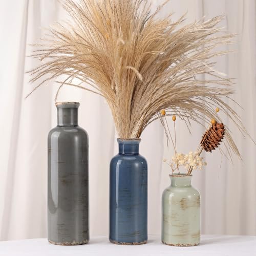 Small Ceramic Vase Set of 3, Boho Modern Flower Vase Room Decor, Farmhouse Decor, Vases for Your Kitchen, Bathroom, Bedroom, Living Room, Office&Shelf Centerpiece Table Decorations - color: Multicolor - 104bl