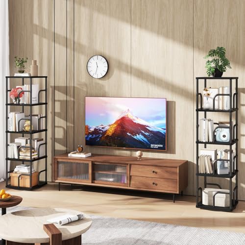 IBUYKE 5 Tier Rotating Bookshelf,Square Bookcases,Black TBC004B | 360°Spinning Bookcases Tower Freestanding Corner Bookshelf with Rails Industrial Bookcase Organizer for Bedroom Living Room - color: Black, size: 5 Tier