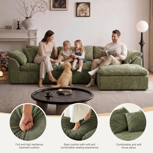Cloud Couch Sectional for Living Room, Modular L Shaped Boneless Sofa with Chaise, Compressed No Assembly Couch, Deep Seat Chenille Upholstered Convertible Sofa Bed(OliveGreen) - color: Olivegreen