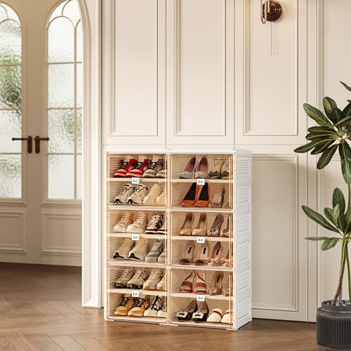 ANTBOX Portable Shoe Rack Organizer for Closet Entryway, Stackable Sneaker Storage Shoe Cabinet with Magnetic Clear Door, Large Plastic Storage containers Bins with Lids 6 Tiers 24 Pairs - size: 6 Tiers 24 Pairs
