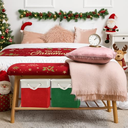 Geiserailie 6 Pcs 11 x 11 Inch Cube Storage Bins Fabric Storage Organizer Bins Foldable Cube Baskets with Sturdy Carry Handles Wicker Baskets for Home (Christmas Color)