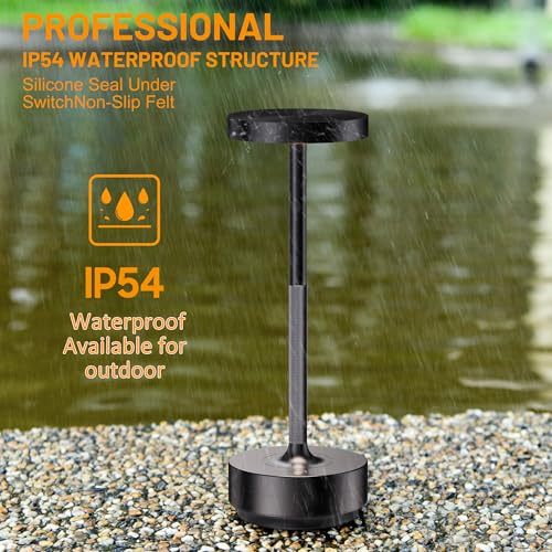 LED Cordless Table Lamp Rechargeable,Battery Powered Outdoor Table Light | 3 Color Stepless Dimming,5000mAh 72Hrs Long Lasting Battery Operated,Portable Waterproof Touch for Patio Restaurant Dining - color: 2 Pack Black