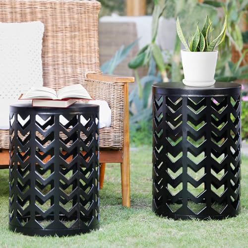 HFHOME Multifunctional Nesting Round Metal Coffee End Tables, Set of 3 Modern Furniture Nightstands Decor Side Tables Plant Stand for Home Office Indoor Garden Outdoor- Pure Black - color: Classic Black