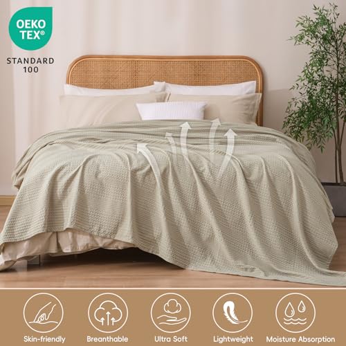 David's Home Cozy Waffle Weave Throw Blanket, Ultra Soft Breathable Lightweight Skin-Friendly Throw for All Seasons, Elegant Room Decor for Couch Bed Sofa Car Travel, Natural - color: Natural