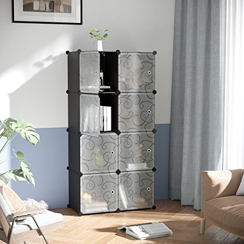 C&AHOME 8-Cube Storage Organizer with Door Cube Shelf Closet Cabinet Black | DIY Plastic Modular Bookshelf, Stackable Clothes Storage Shelving Ideal for Home, Bedroom - size: 8-Cube