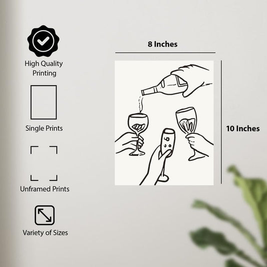 ALPINE INK CO. Wine Toast Line Art Poster - Minimal Dining Still Life Illustration Poster - Modern Kitchen Wall Decor for Home, Office, Dining Space - 8x10 Unframed Print - color: Style-16, size: 8"L x 10"W