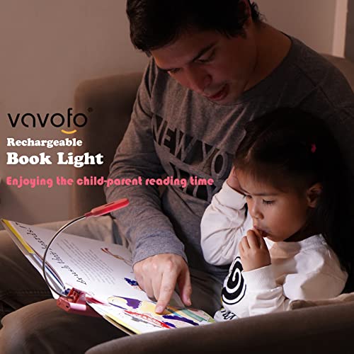 VAVOFO Rechargeable Book Light for Reading in Bed Kids, 7 LED Reading Light with 9-Level Warm Cool White Daylight, Eye Care Lamp with Power Indicator for Bookworms (Pink) - color: Pink