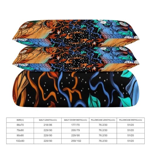 Bohemian Black Floral 3 Piece Reversible Bedding Set 79"x90",Double Sided Brushed Microfiber Duvet Cover Set with 2 Pillowcases Soft Breathable Comforter Cover for Home - color: Bohemian Black Floral, size: 79"x90"