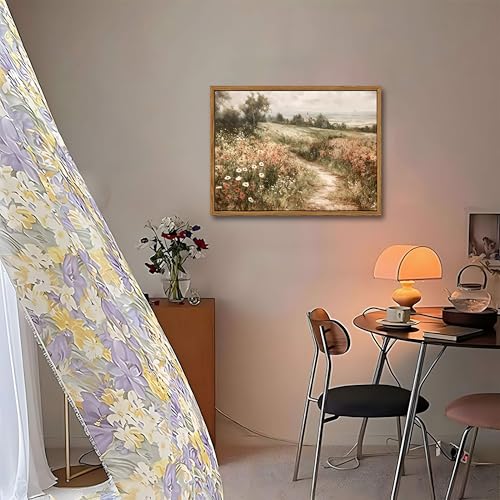 Vintage Framed Wall Art for Living Room – Vintage Wildflower Pictures Oil Paintings Canvas Prints – Country Flower Modern Farmhouse Wall Decor for Bathroom Bedroom Home Office – 16x24in - color: Seaside Garden, size: 24"L x 16"W