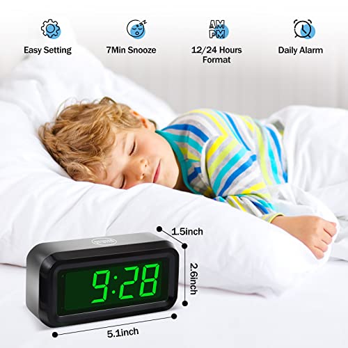 Digital Alarm Clock Battery Operated with LED Display for Bedrooms, Long Battery Life for 12 Months, 3 Brightness Adjustable, 12/24 Hour, Snooze, Black Case with Green Digits - color: Black-green2