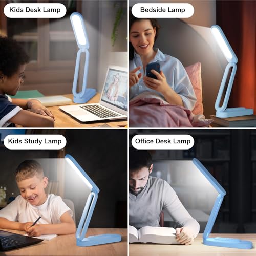 Giryuhd LED Desk Lamp for Office Home & Battery Operated Lamp Rechargeable Lamp Foldable & Portable Light, LED Desk Light Strip, 3 Brightness Dimmable Small Desk Lamp Wireless Reading Lamp - color: Blue