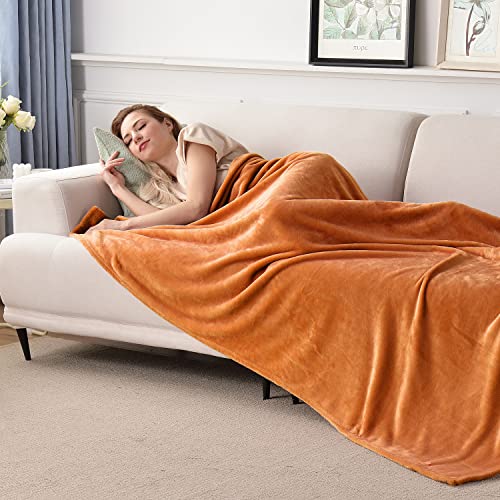 Flannel Fleece Blanket Throw Size, Orange, 50x60 inches | All Season Lightweight Super Soft Cozy Blanket for Sofa, Bed or Couch - color: Orange, size: 50"×60"