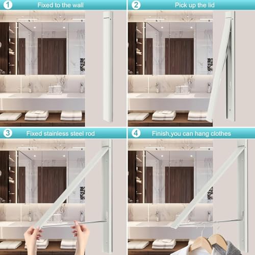 Foldable Wall Mount Drying Rack, 65lb, Space Saving White | 65lb capacity aluminum, retractable wall mount, no drill option, rust-proof, indoor outdoor use, laundry room space saver - color: White