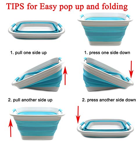 SAMMART 37L (9.77 Gallon) Collapsible Plastic Laundry Basket - Foldable Pop Up Storage Container/Organizer - Portable Washing Tub - Space Saving Hamper/Basket (2, Grey/Bright Blue)