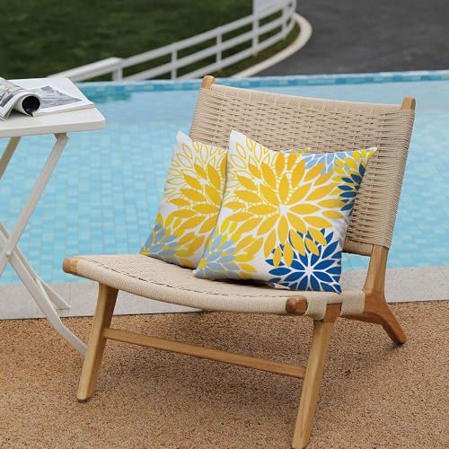 DFXSZ Outdoor Waterproof Pillow Covers 24x24 Set of 2 Yellow Blue Flower | Spring Summer Waterproof Flower Throw Pillowcases(No Inserts)Outdoor Decor for Patio Funiture Garden Polyester Covers - color: Yellow Blue, size: 24" x 24" (Pack of 2)