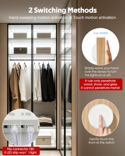 32.8FT Under Cabinet Light Strip Dimmable 11-in-1 COB LED Strip Cold White | 12V 100W 2 Rolls of 16.4ft,Adhesive Cuttable BookShelf Lighting kit,with Hand-Sweep Switch LED Shelf Lights,for Display Case - color: Cold White, size: 10M