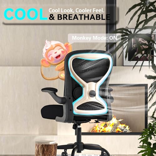 Ergonomic Home Office Chair, 4-Way Lumbar, Thick Cushion, 330LBS | Adjustable Lumbar (up/down/in/out), Rocking Mesh Back, Flip-up Arms, Easy Assembly, Ideal for home offices & small workspaces - color: Black&gold
