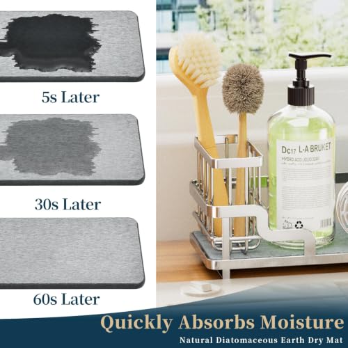 Consumest Sponge Holder for Kitchen Sink - Sink Caddy Organizer with Water Absorbing Stone Tray, Detachable Brush Holder, Stainless Steel Kitchen Counter Organizer Rack, Silver - color: Silver