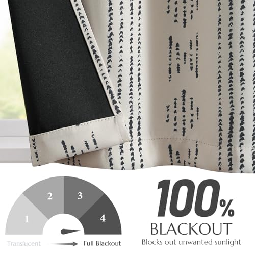 jinchan Boho Blackout Kitchen Tier Curtains, 36 Inch, Black on Beige | Black geometric print on warm beige, soft blackout backing, 2 panels, rod pocket, for kitchens, bedrooms, RVs and campers - color: Blackout Backing | Black on Beige, size: 25"W x 36"L