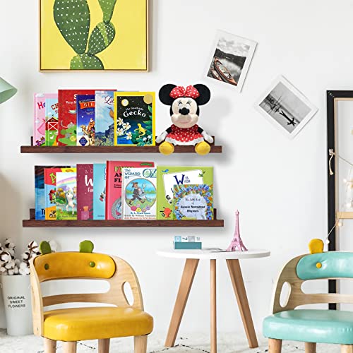 AZSKY Floating Picture Ledge 36 Inch Wall Mount Floating Shelves Long Wood Floating Book Shelves for Kids Room Wall Shelves for Bathroom Decor Deep Walnut Set of 2 - color: Deep Walnut, size: 36in set 2