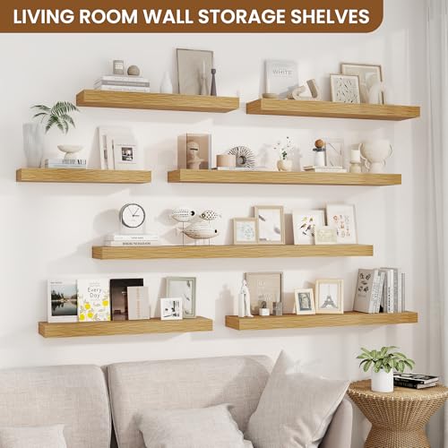 fuqing Floating Shelves for Wall, Wall Mounted Wood Floating Shelf with Invisible Brackets for Living Room, Bathroom, Bedroom, Kitchen Storage and Decor, 16 Inch Set of 2, Oak - color: Oak, size: 16"W x 6.5"D , 2 Pack