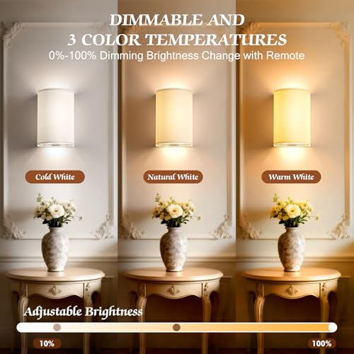 OCATO Wall Sconces Battery Operated Wireless Wall Sconces Set of Two | Battery Operated Magnetic Lamp Rechargeable Lights Dimmable with 16 RGB Walls Decor with Remote Timer for Bedroom Living Room - color: White