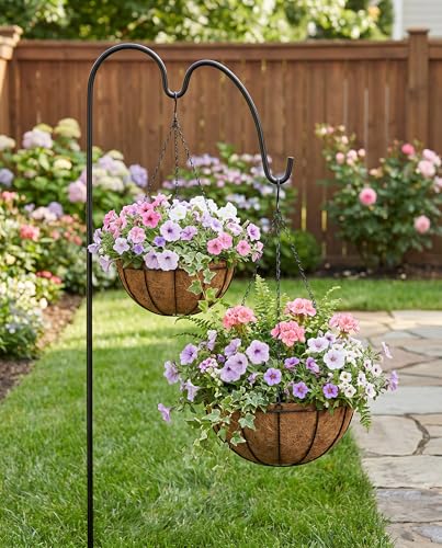 Kingbuy 10 Inch Metal Hanging Planter Basket with Coconut Liner Wire Plant Holder Watering Flower Baskets Round Pot Hanger Garden Decoration for Indoor Outdoor - size: 10 Inch, style: 1 Pack