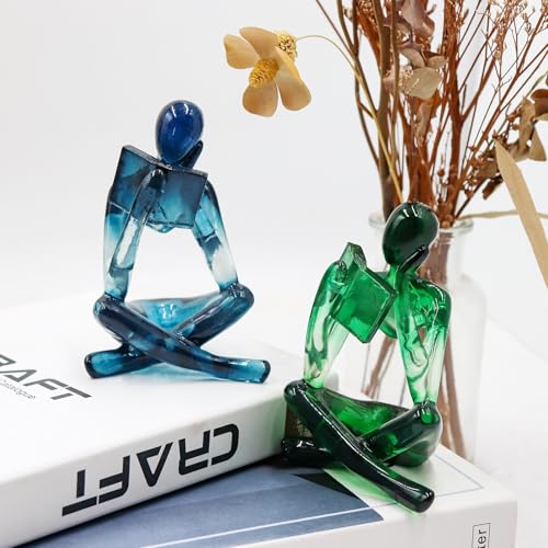 Reading Women Statue, Translucent Green Resin Thinker Sculptures, Abstract Art Ornament, Modern Aesthetic Figurine Decoration for Home Living Room Bedroom Office Shelf Table Desk Bookshelf Decor - color: Green, size: Right Hand