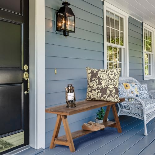 Wnutrees 43" Farmhouse Solid Wood Bench, Rustic Indoor Storage Bench | Entryway Seat for Living Room, End of Bed, Hallway, Original Natural Wood Finish, Sturdy Construction - size: 43" wood bench