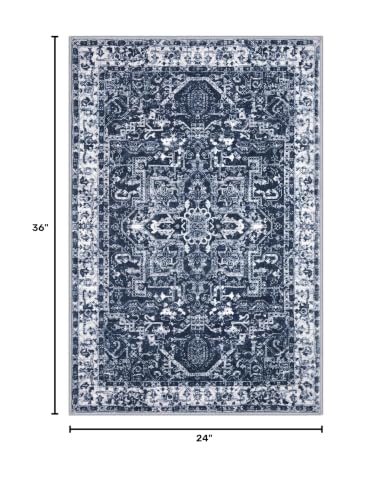 KOZYFLY Small Area Rug 2x3 Ft Rugs for Entryway Washable Boho Entry Rug Non Slip Door Mat Indoor Entrance Faux Wool Vintage Printed Kitchen Rug Throw Rugs for Entrance Kitchen, Navy/Grey - color: Navy Blue/Grey, size: 2' x 3' (Rectangular)