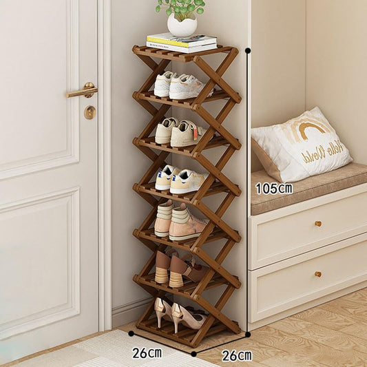 YYW Bamboo Shoe Rack for Entryway, Foldable Free Standing for Closet | Installation-Free Vertical Shoe Racks, Shoe Shelf for Living Room Bedroom, Easy To Assemble, Tawny 7 Layers - color: Tawny-7 Layers